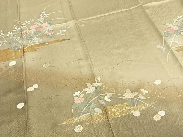 平和屋着物▽訪問着 単衣 草花文 暈し染め 金彩 ロング丈 正絹 逸品 AABB2376fy