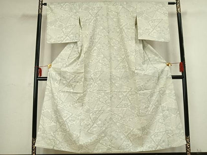 平和屋着物▽上質な紬 単衣 切嵌花文 正絹 逸品 AABB2378fy