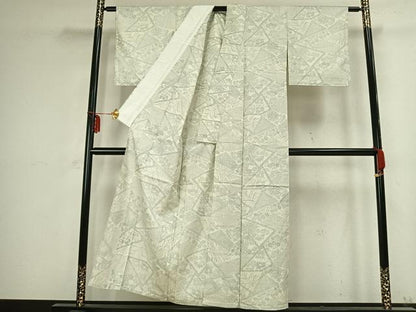平和屋着物▽上質な紬 単衣 切嵌花文 正絹 逸品 AABB2378fy