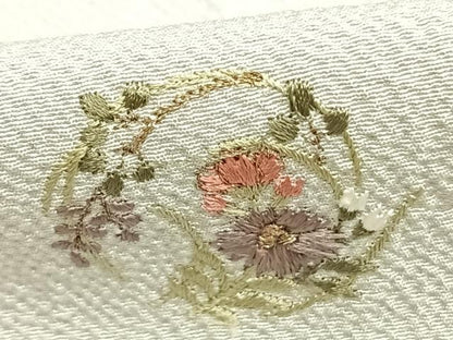 平和屋着物▽訪問着 単衣 総刺繍 草花文 正絹 逸品 AABB2380fy