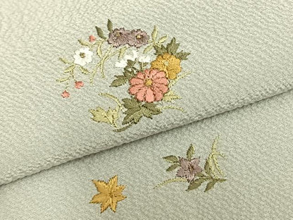 平和屋着物▽訪問着 単衣 総刺繍 草花文 正絹 逸品 AABB2380fy