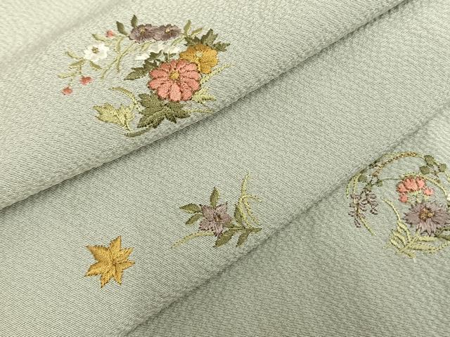 平和屋着物▽訪問着 単衣 総刺繍 草花文 正絹 逸品 AABB2380fy