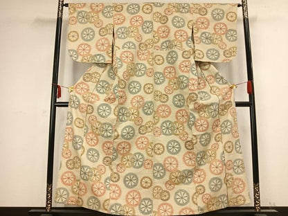 平和屋着物▽上質な紬 単衣 片輪車 正絹 逸品 AABB2381fy