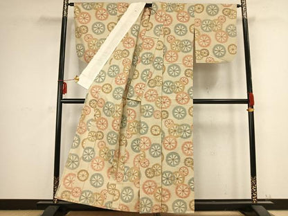 平和屋着物▽上質な紬 単衣 片輪車 正絹 逸品 AABB2381fy