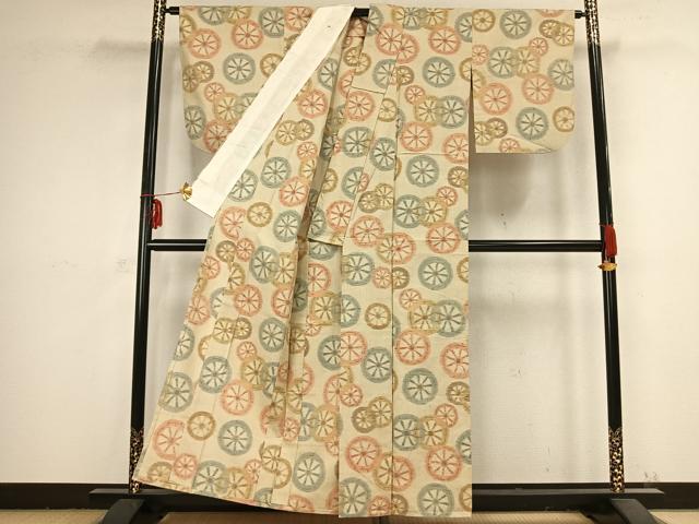 平和屋着物▽上質な紬 単衣 片輪車 正絹 逸品 AABB2381fy