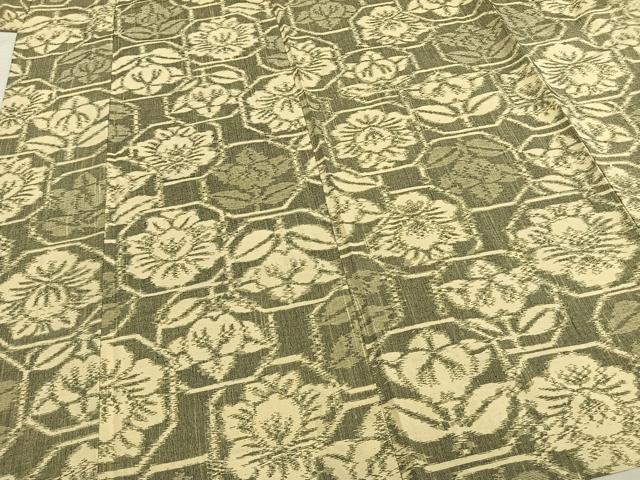 平和屋着物▽上質な紬 単衣 亀甲花文 正絹 逸品 AABB2389fy