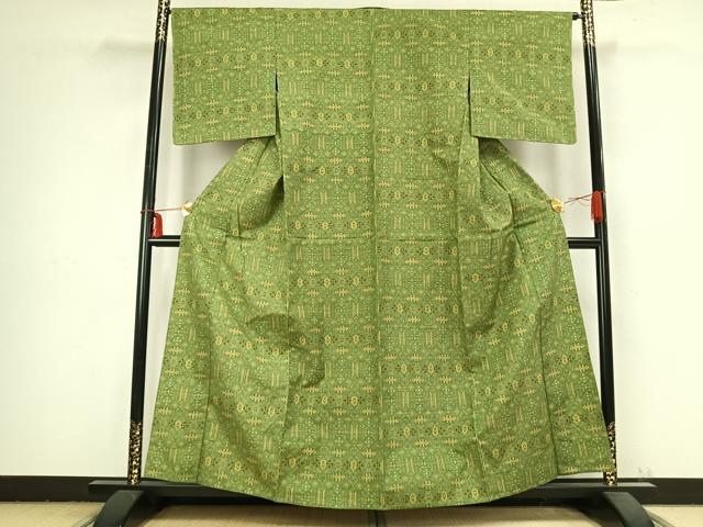 平和屋着物▽上質な紬 単衣 幾何学文様 正絹 逸品 AABB2390fy
