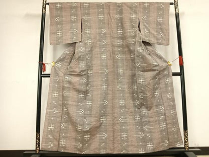 平和屋着物▽上質な紬 単衣 絣柄 正絹 逸品 AABB2394fy