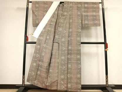 平和屋着物▽上質な紬 単衣 絣柄 正絹 逸品 AABB2394fy