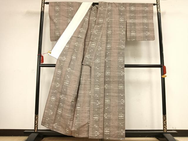平和屋着物▽上質な紬 単衣 絣柄 正絹 逸品 AABB2394fy