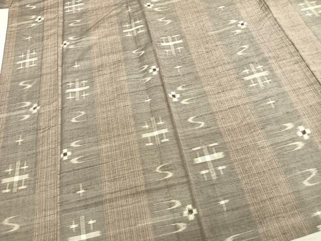 平和屋着物▽上質な紬 単衣 絣柄 正絹 逸品 AABB2394fy