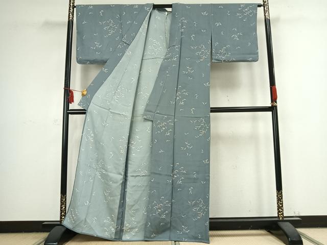 平和屋着物▽上質な小紋 単衣 草花文 正絹 逸品 未使用 AABB2396fy