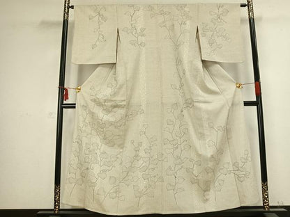 平和屋着物▽訪問着 単衣 お召地 蔦の葉文 正絹 逸品 AABB2397fy