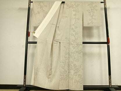 平和屋着物▽訪問着 単衣 お召地 蔦の葉文 正絹 逸品 AABB2397fy