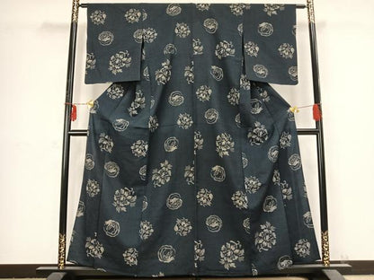 平和屋着物▽お召 単衣 花鳥文 正絹 逸品 AABB2398fy