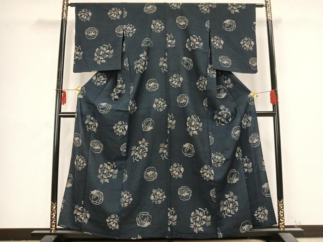 平和屋着物▽お召 単衣 花鳥文 正絹 逸品 AABB2398fy
