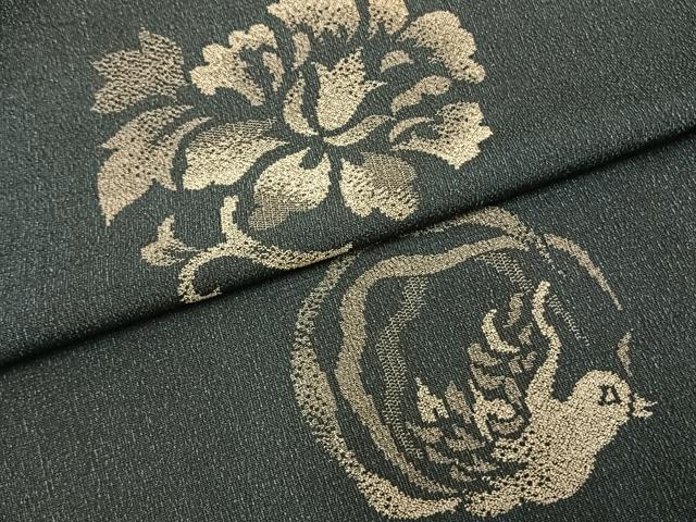 平和屋着物▽お召 単衣 花鳥文 正絹 逸品 AABB2398fy