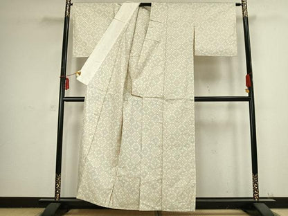 平和屋着物▽上質な紬 単衣 菱文 正絹 逸品 AABB2399fy