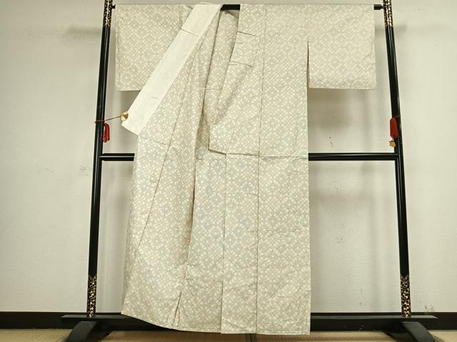 平和屋着物▽上質な紬 単衣 菱文 正絹 逸品 AABB2399fy