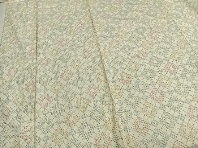 平和屋着物▽上質な紬 単衣 菱文 正絹 逸品 AABB2399fy