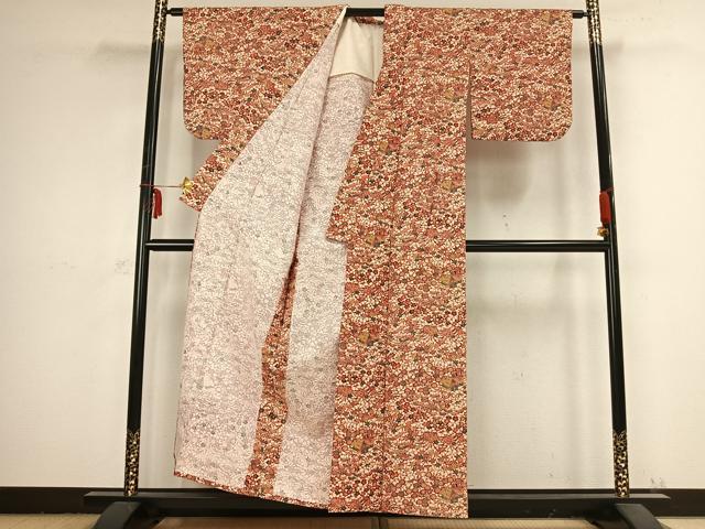 平和屋着物▽小紋　単衣　型染め　風景文　綿　AABB2401fy