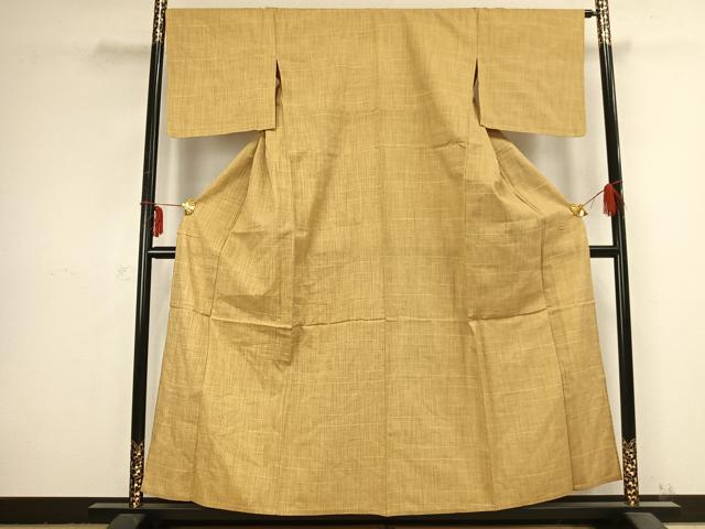 平和屋着物▽上質な紬 単衣 格子 正絹 逸品 AABB2402fy