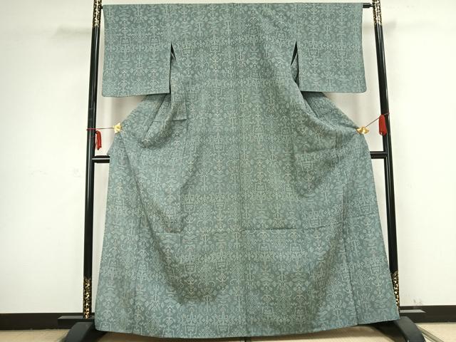 平和屋着物▽本塩沢 単衣 幾何学花文 正絹 逸品 AABB2403fy
