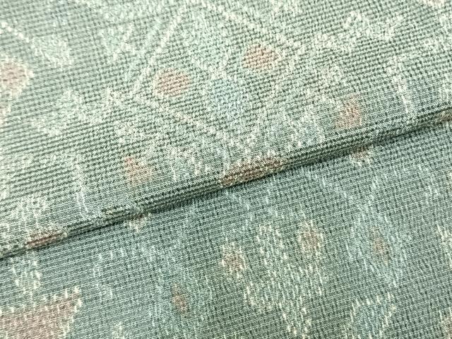 平和屋着物▽本塩沢 単衣 幾何学花文 正絹 逸品 AABB2403fy