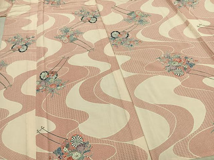 平和屋着物▽上質な小紋 単衣 片輪車花文 正絹 逸品 AABB2406fy