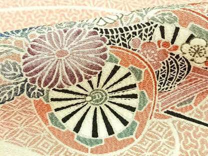 平和屋着物▽上質な小紋 単衣 片輪車花文 正絹 逸品 AABB2406fy