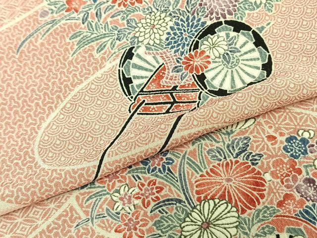 平和屋着物▽上質な小紋 単衣 片輪車花文 正絹 逸品 AABB2406fy