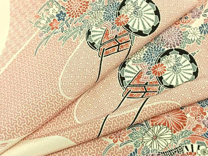 平和屋着物▽上質な小紋 単衣 片輪車花文 正絹 逸品 AABB2406fy