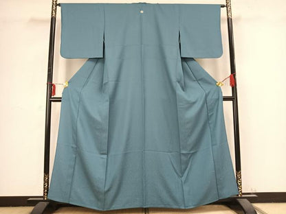 平和屋着物▽上質な色無地 単衣 草花地紋 錆浅葱色 正絹 逸品 AABB2407fy