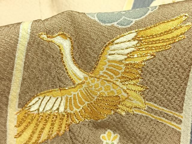 平和屋着物▽訪問着 単衣 駒刺繍 花鳥文 金彩 正絹 逸品 AABB2408fy