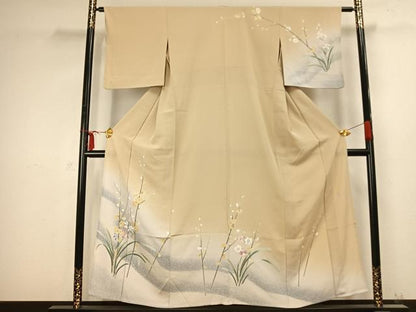 平和屋着物▽十日町友禅作家　一梗　訪問着　単衣　草花文　正絹　逸品　AABB2410fy