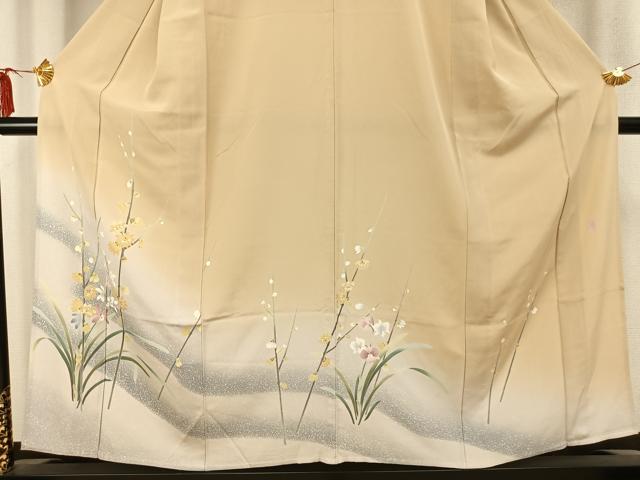 平和屋着物▽十日町友禅作家　一梗　訪問着　単衣　草花文　正絹　逸品　AABB2410fy