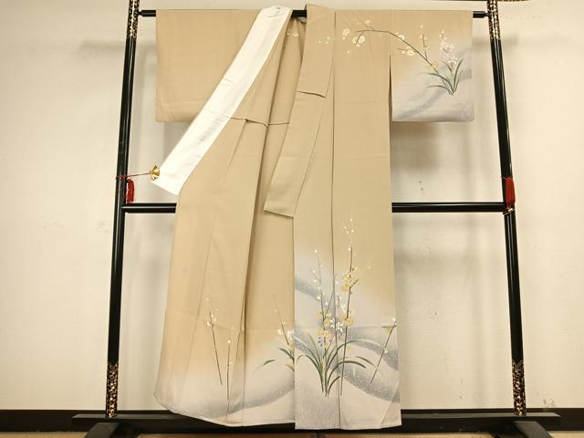 平和屋着物▽十日町友禅作家　一梗　訪問着　単衣　草花文　正絹　逸品　AABB2410fy