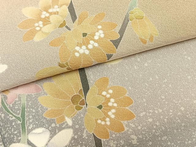 平和屋着物▽十日町友禅作家　一梗　訪問着　単衣　草花文　正絹　逸品　AABB2410fy