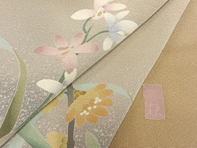 平和屋着物▽十日町友禅作家　一梗　訪問着　単衣　草花文　正絹　逸品　AABB2410fy