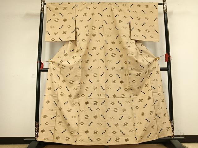 平和屋着物▽上質な紬 単衣 絣柄 正絹 逸品 AABB2412fy
