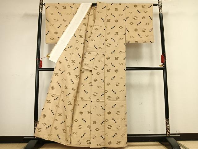 平和屋着物▽上質な紬 単衣 絣柄 正絹 逸品 AABB2412fy