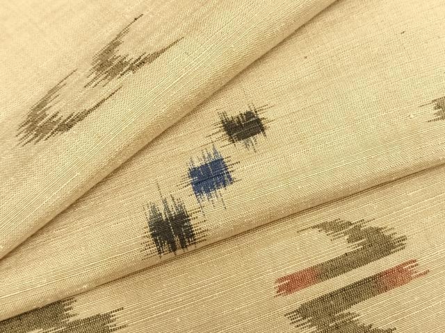 平和屋着物▽上質な紬 単衣 絣柄 正絹 逸品 AABB2412fy