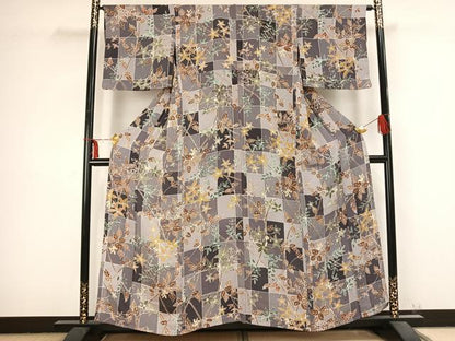 平和屋着物▽上質な小紋 単衣 枝花文 鬼しぼ縮緬 正絹 逸品 AABB2413fy