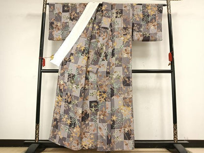 平和屋着物▽上質な小紋 単衣 枝花文 鬼しぼ縮緬 正絹 逸品 AABB2413fy
