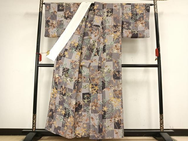 平和屋着物▽上質な小紋 単衣 枝花文 鬼しぼ縮緬 正絹 逸品 AABB2413fy