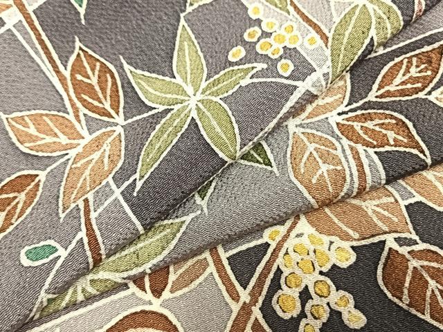 平和屋着物▽上質な小紋 単衣 枝花文 鬼しぼ縮緬 正絹 逸品 AABB2413fy
