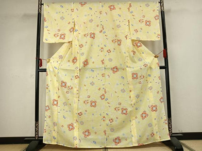 平和屋着物▽小紋　単衣　草花文　洗える着物　AABB2419fy