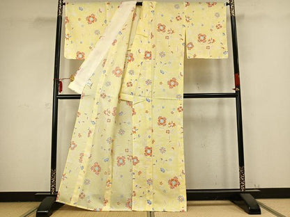 平和屋着物▽小紋　単衣　草花文　洗える着物　AABB2419fy