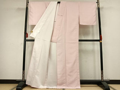 平和屋着物▽江戸小紋 単衣 万筋 ピンク色×白色 洗える着物 未使用 AABB2420fy