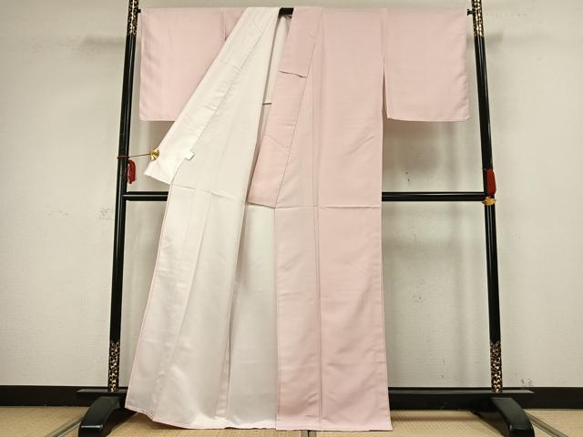 平和屋着物▽江戸小紋 単衣 万筋 ピンク色×白色 洗える着物 未使用 AABB2420fy
